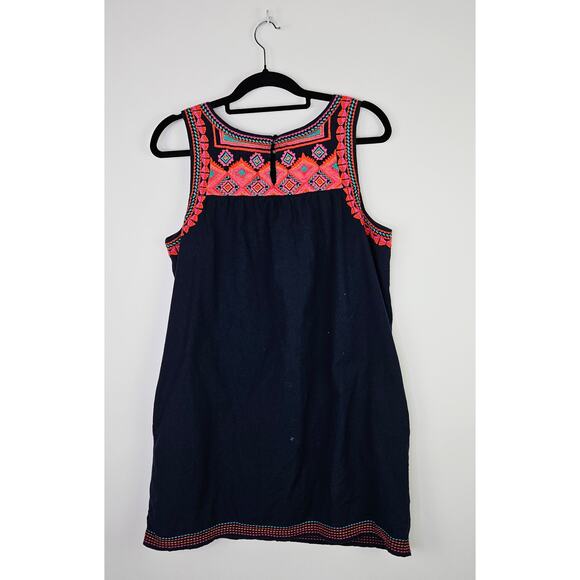 C&C California Sleeveless Dress Large Navy Embroidered Boho Cotton Lined Pockets - Picture 3 of 11
